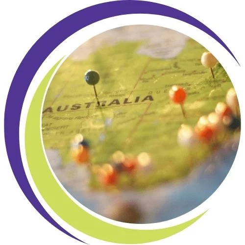 Close-up of a map of Australia with colorful pins marking key locations, symbolising Australian small business growth and strategic focus areas.